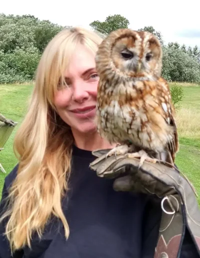 A celebrity visit form an East Enders star. Enjoying some time with ||Fletcher our friendly Tawny Owl (Strix aluco)