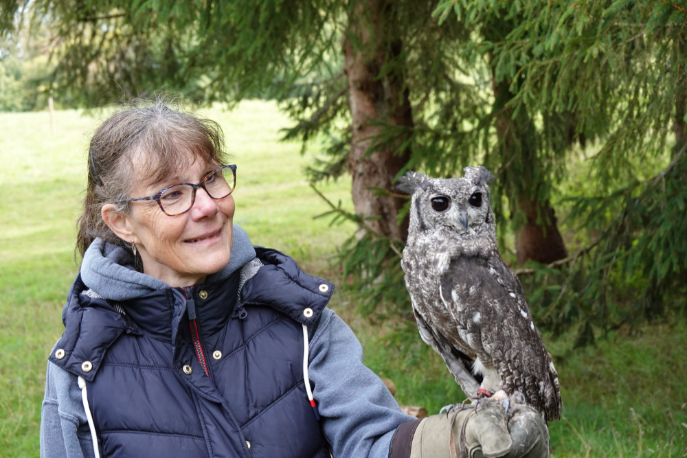 Alders product images layers Bingo Vermiculated eagle owl on ladies fist at Alders Farm